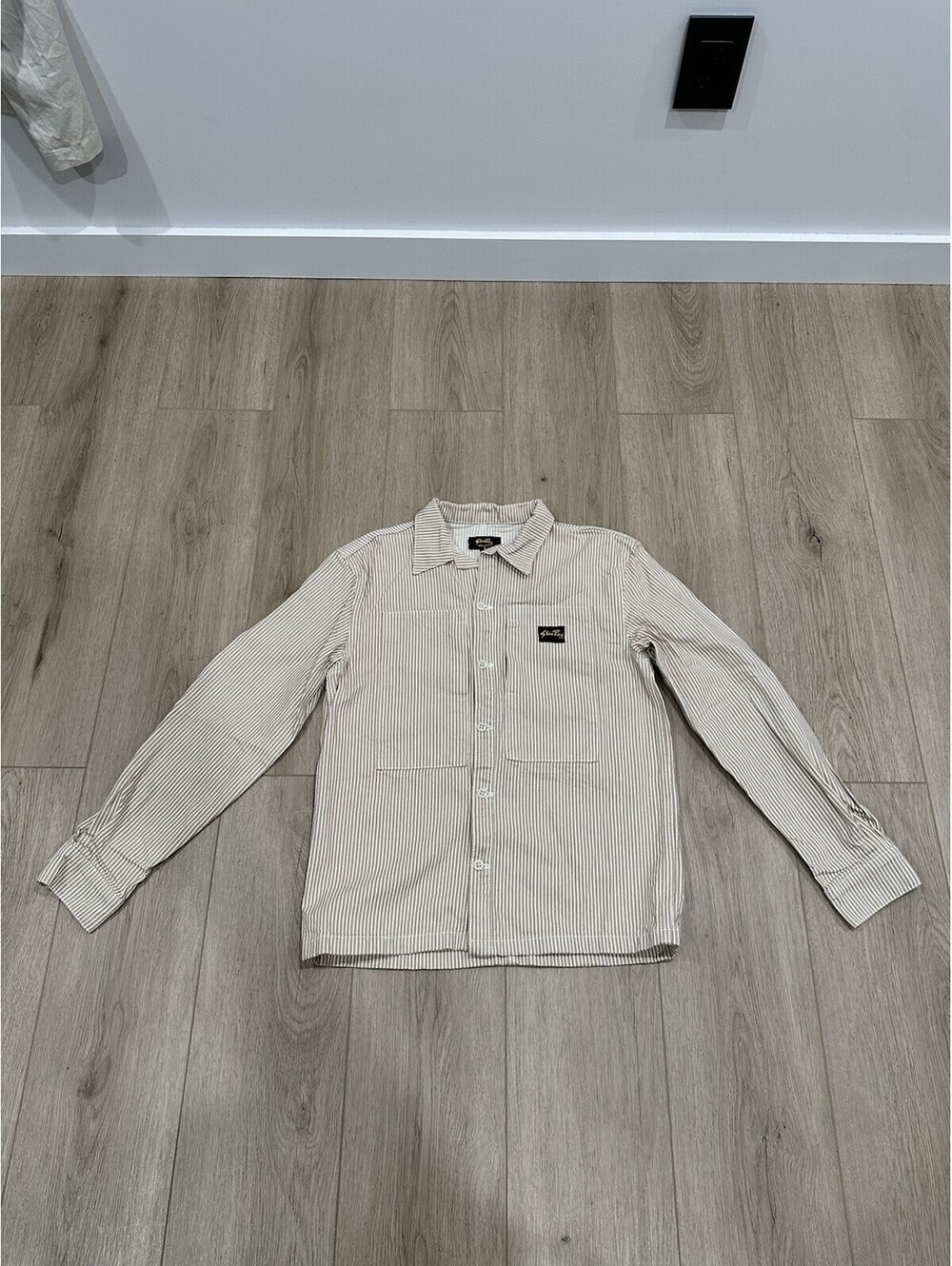 Stan Ray Beige White Khaki Hickory Prison Shirt Shacket Size Small